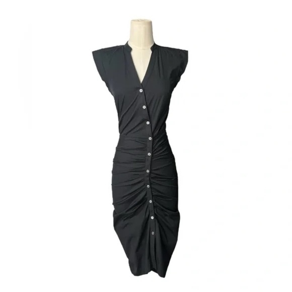 VERONICA BEARD Bell Button Down Ruched Shirtdress Sz 00 - Picture 3 of 10
